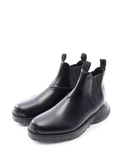 Pre-owned Dior 2020s Oblique Combat Leather Chelsea Boots In Black