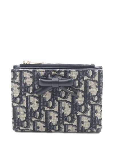 Pre-owned Dior 2020s Oblique Dahlia Bi-fold Wallet In Blue