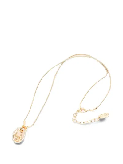 Pre-owned Dior 2020s Oblique Rhinestone Necklace In Gold