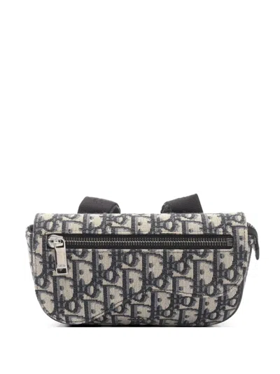 Pre-owned Dior 2020s Saddle Pouch Oblique-canvas Clutch Bag In Neutral