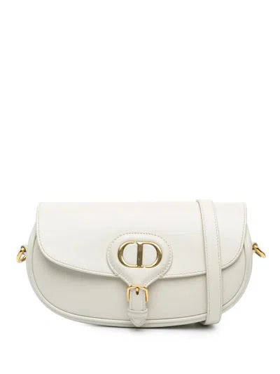 Pre-owned Dior 2021-2024 Leather East West Bobby Crossbody Bag In White