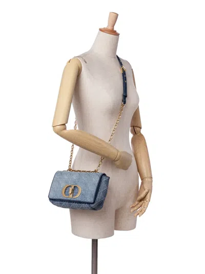 Pre-owned Dior 2021-2024 Small Denim Cannage Caro Bag Crossbody Bag