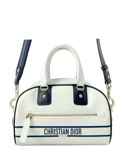 Pre-owned Dior 2021-2024 Small Leather  Vibe Zip Bowling Bag Satchel In White