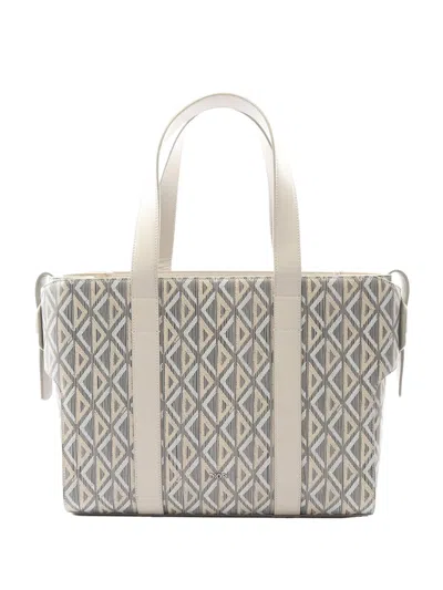 Pre-owned Dior 2021-2025 Cd Diamond Coated Canvas Corolle Tote Bag In Gray