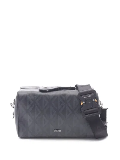 Pre-owned Dior 2021-2025 Cd Diamond Coated Canvas Lingot 22 Bag Crossbody Bag In Black