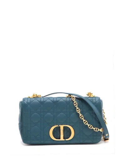 Pre-owned Dior 2021-2025 Medium Calfskin Cannage Supple Caro Bag Crossbody Bag In Blue