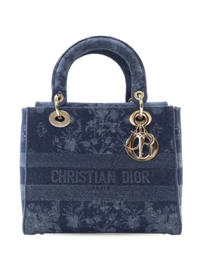 Pre-owned Dior 2021-2025 Medium Denim Toile De Jouy Lady D-lite Satchel In Blue