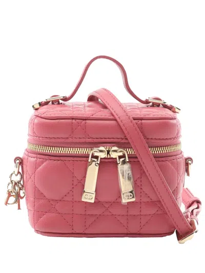 Pre-owned Dior 2021-2025 Micro Lambskin Cannage Lady  Vanity Case Satchel In Red