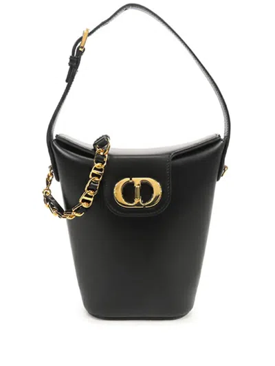 Pre-owned Dior 2021-2025 Mini Calfskin 30 Montaigne Amber Bucket Bag Satchel In Black