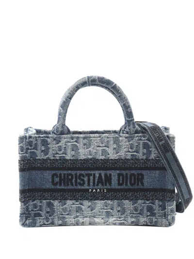 Pre-owned Dior 2021-2025 Mini Denim Oblique Book Tote Satchel