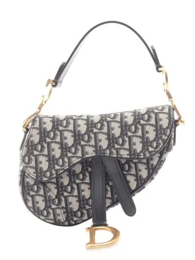 Pre-owned Dior 2021-2025 Mini Oblique Canvas Saddle Bag Satchel