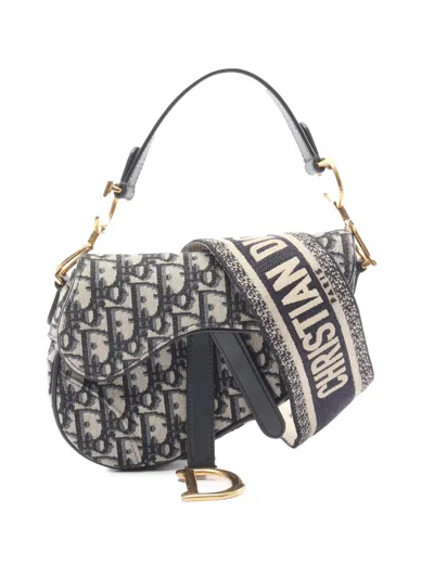 Pre-owned Dior 2021-2025 Mini Oblique Canvas Saddle Bag Satchel In Brown