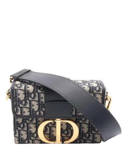 Pre-owned Dior 2021-2025 Oblique Canvas 30 Montaigne Box Bag Shoulder Bag In Blue