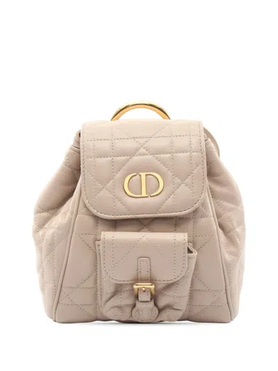 Pre-owned Dior 2021-2025 Smal Macrocannage Caro Backpack In Brown