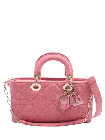 Pre-owned Dior 2021-2025 Small Denim Macrocannage Lady D Joy Satchel In Pink