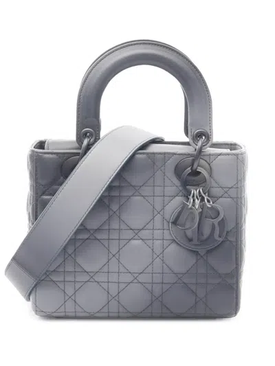 Pre-owned Dior 2021-2025 Small Ombre Lambskin Cannage Lady  Satchel In Gray