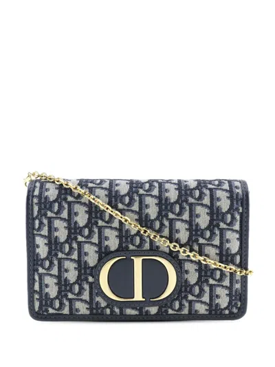 Pre-owned Dior 2021-2026 Oblique 30 Montaigne 2 In 1 Pouch Crossbody Bag In Blue
