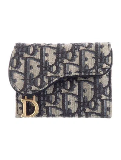 Pre-owned Dior 2021 Blique Jacquard Compact Compact Wallet In Blue