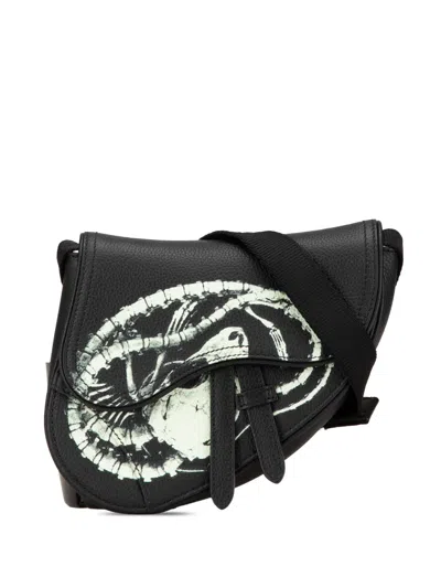 Pre-owned Dior 2021 Cactus Jack Mini Leather Saddle Crossbody Bag In Black