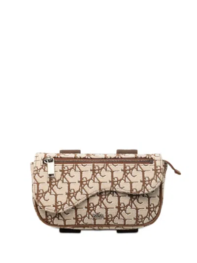 Pre-owned Dior 2021 Cactus Jack Oblique Canvas Saddle Arm Pouch Clutch Bag In Neutral