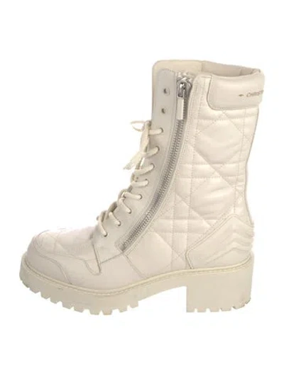 Pre-owned Dior 2021 Cannage Pattern Combat Boots In Neutral