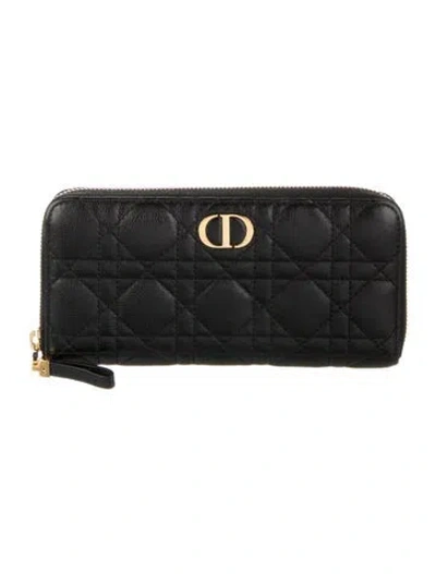 Pre-owned Dior 2021 Cannage Pattern Continental Wallet In Black