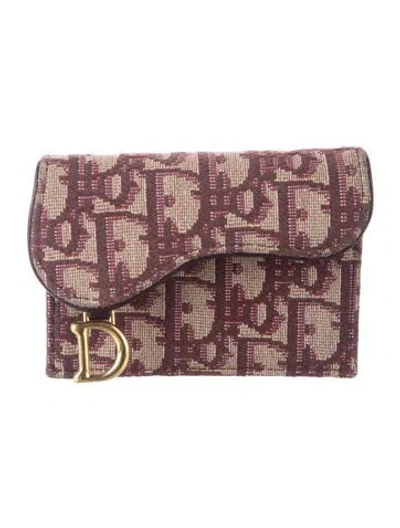 Pre-owned Dior 2021 Canvas Card Holder In Burgundy