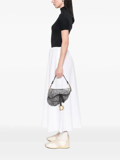 Pre-owned Dior 2021 Canvas Reverse Embroidered Toile De Jouy Saddle Bag Shoulder Bag In Gray