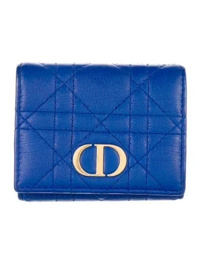 Pre-owned Dior 2021 Caro Compact Wallet In Blue