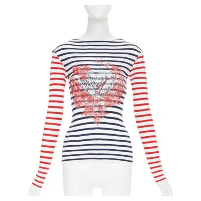 Pre-owned Dior 2021 Amour D-royaume Damour Striped Printed Heart Knitted Sweater Xs In Gray