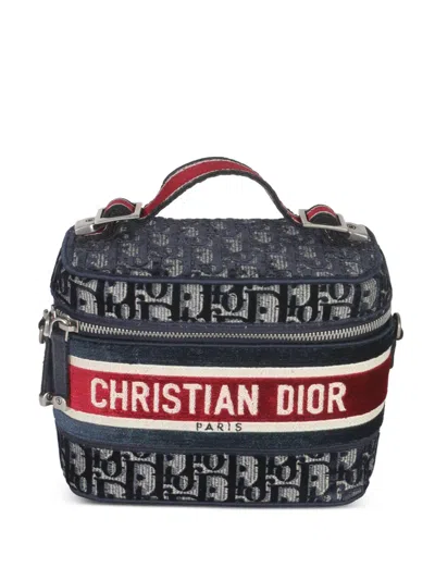 Pre-owned Dior 2021 Travel Oblique-monogram Make-up Bag In Blue