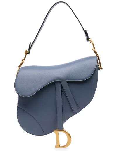 Pre-owned Dior 2021 Goatskin Saddle Bag Shoulder Bag In Blue