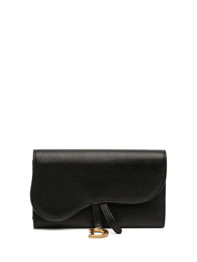 Pre-owned Dior 2021 Goatskin Saddle Wallet Long Wallets In Black