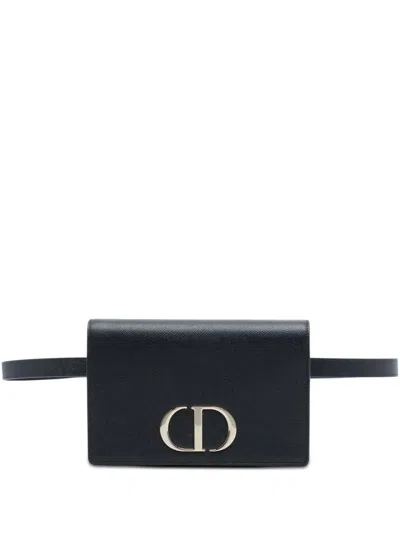 Pre-owned Dior 2021 Grained Calfskin 30 Montaigne 2 In 1 Pouch Belt Bag In Black