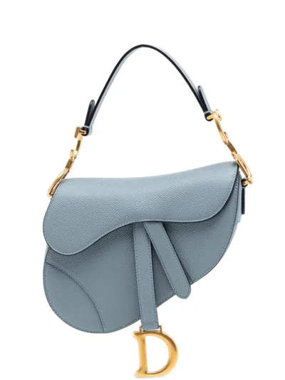 Pre-owned Dior 2021 Grained Calfskin Saddle Bag Shoulder Bag In Blue