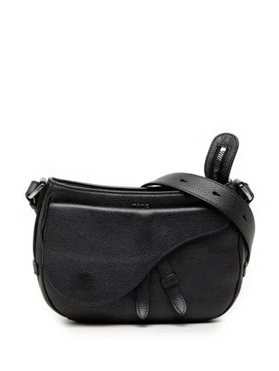 Pre-owned Dior 2021 Grained Calfskin Saddle Soft Bag Satchel In Black