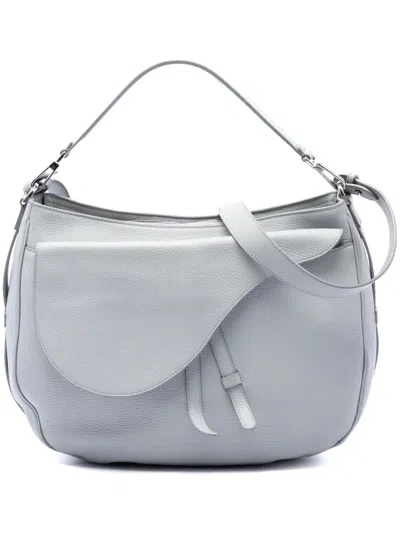 Pre-owned Dior 2021 Grained Calfskin Saddle Soft Bag Satchel In Grey
