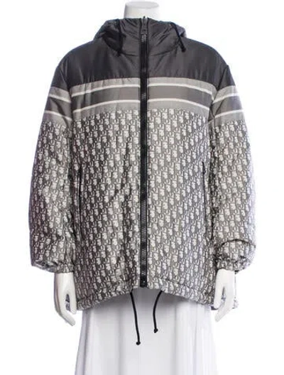 Pre-owned Dior 2021 Graphic Print Down Coat In Grey