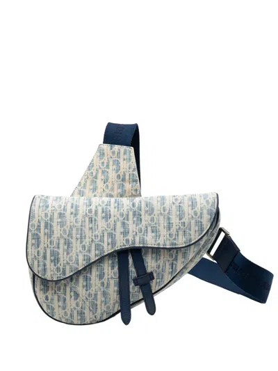 Pre-owned Dior 2021 Kasuri Oblique Canvas Saddle Crossbody Bag In Blue