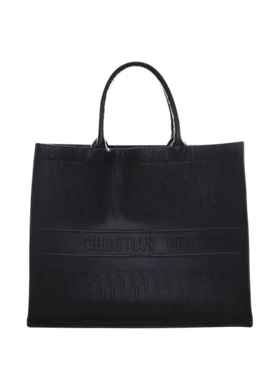 Pre-owned Dior 2021 Large Oblique Embossed Book Tote Bag In Black
