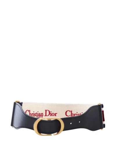 Pre-owned Dior 2021 Leather And Embroidered Canvas Wide Belt In Black