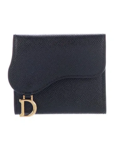 Pre-owned Dior 2021 Leather Compact Wallet In Black