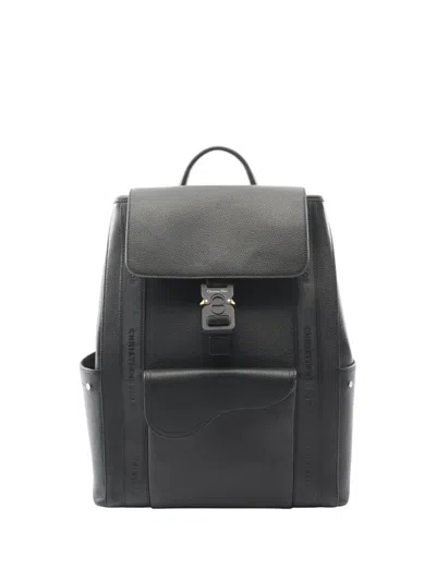Pre-owned Dior 2021 Leather Saddle Backpack In Black