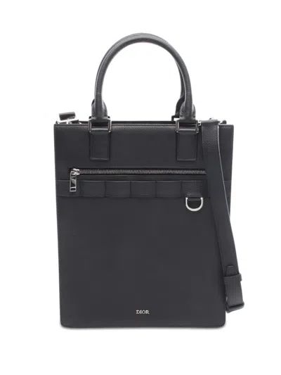 Pre-owned Dior 2021 Leather Safari North-south Tote Bag In Black