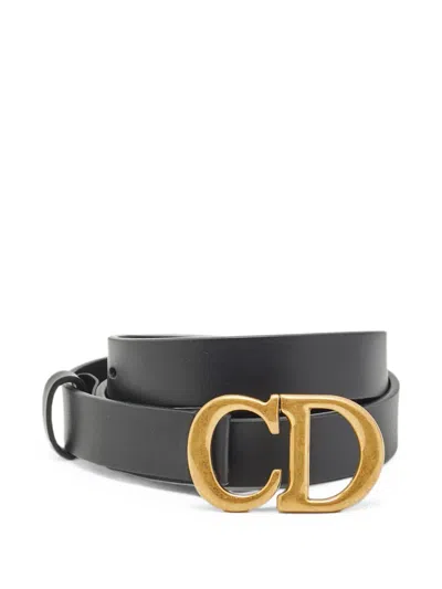 Pre-owned Dior 2021 Logo-plaque Leather Belt In Black