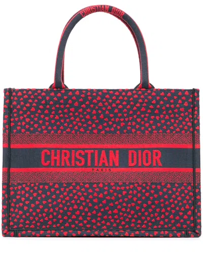 Pre-owned Dior 2021 Medium Canvas Pop Hearts I Love Paris Book Tote Bag In Red