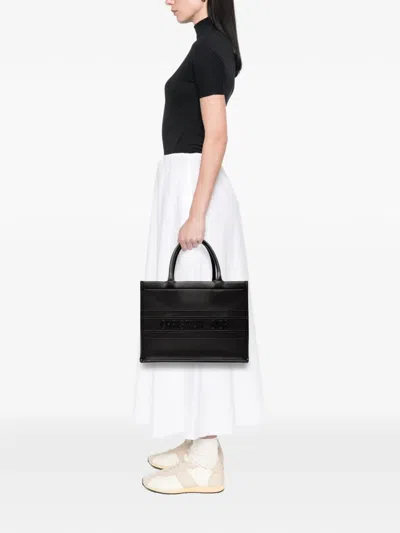 Pre-owned Dior 2021 Medium Embossed Leather Book Tote Bag In Black