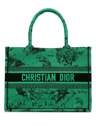 Pre-owned Dior 2021 Medium Embroidered Canvas Book Tote Bag In Green