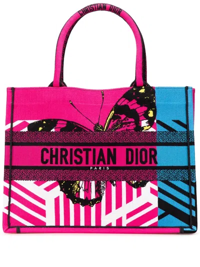 Pre-owned Dior 2021 Medium Embroidered Canvas Butterfly D Jungle Pop Book Tote Bag In Pink