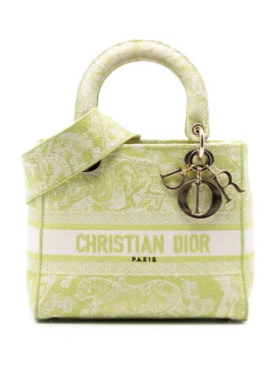 Pre-owned Dior 2021 Medium Embroidered Canvas Toile De Jouy Lady D Lite Satchel In Green